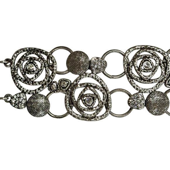 Silver Metal Boho Belt‎ Lobster Claw Clasp 39" Rhinestones Bohemian - Picture 3 of 11